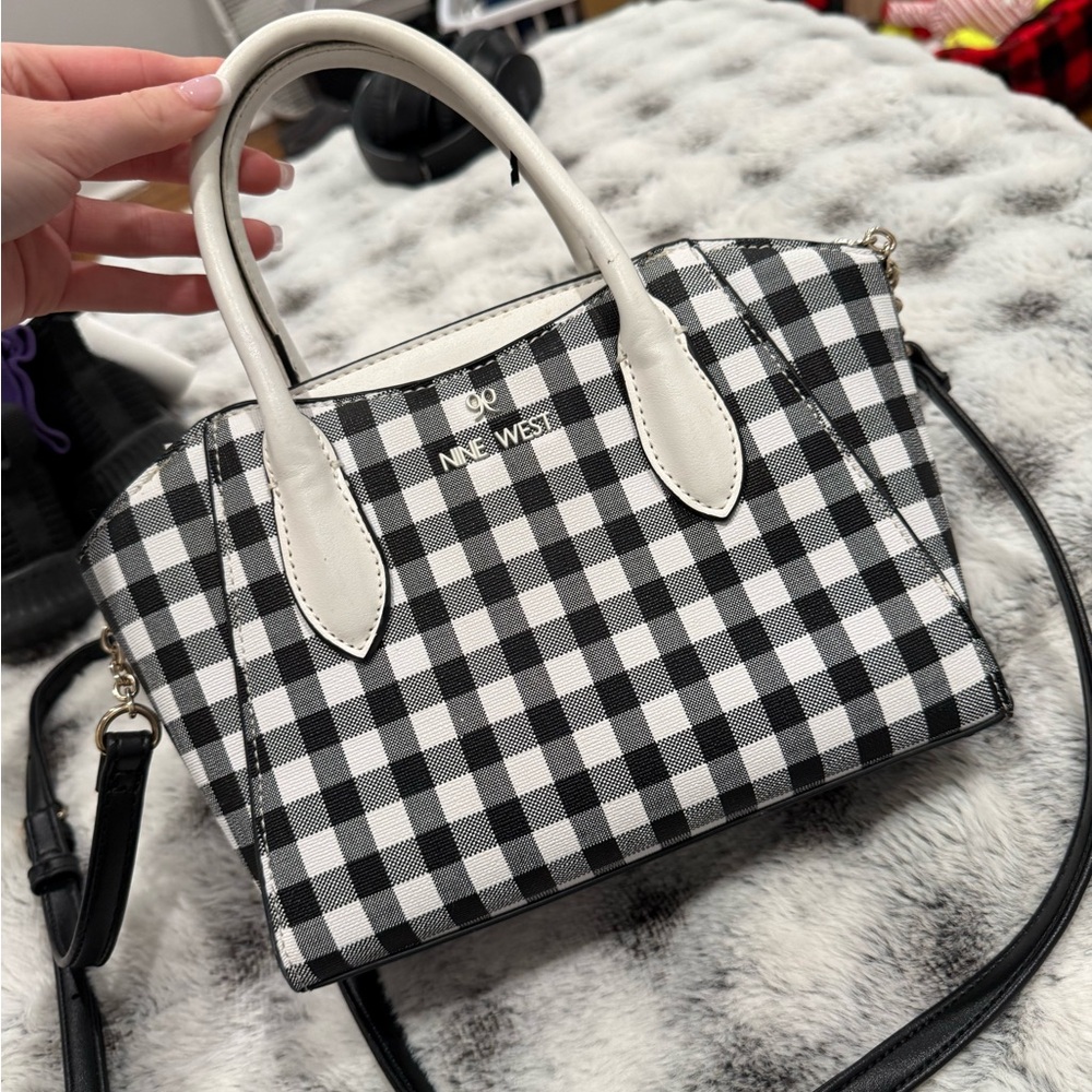 Nine West Black and White Gingham Satchel